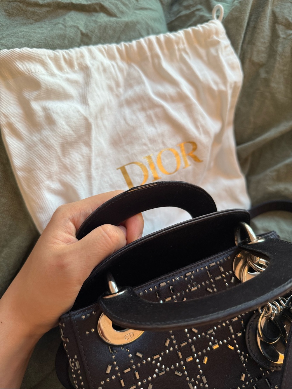 Dior Dark Navy Satin Crystal Lady Dior Mini - Picture 14 of 16